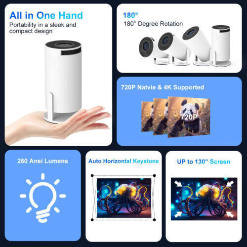 2025 NEU Beamer Projektor 4K UHD WiFi Bluetooth Android TV Heimkino Mini Tragbar